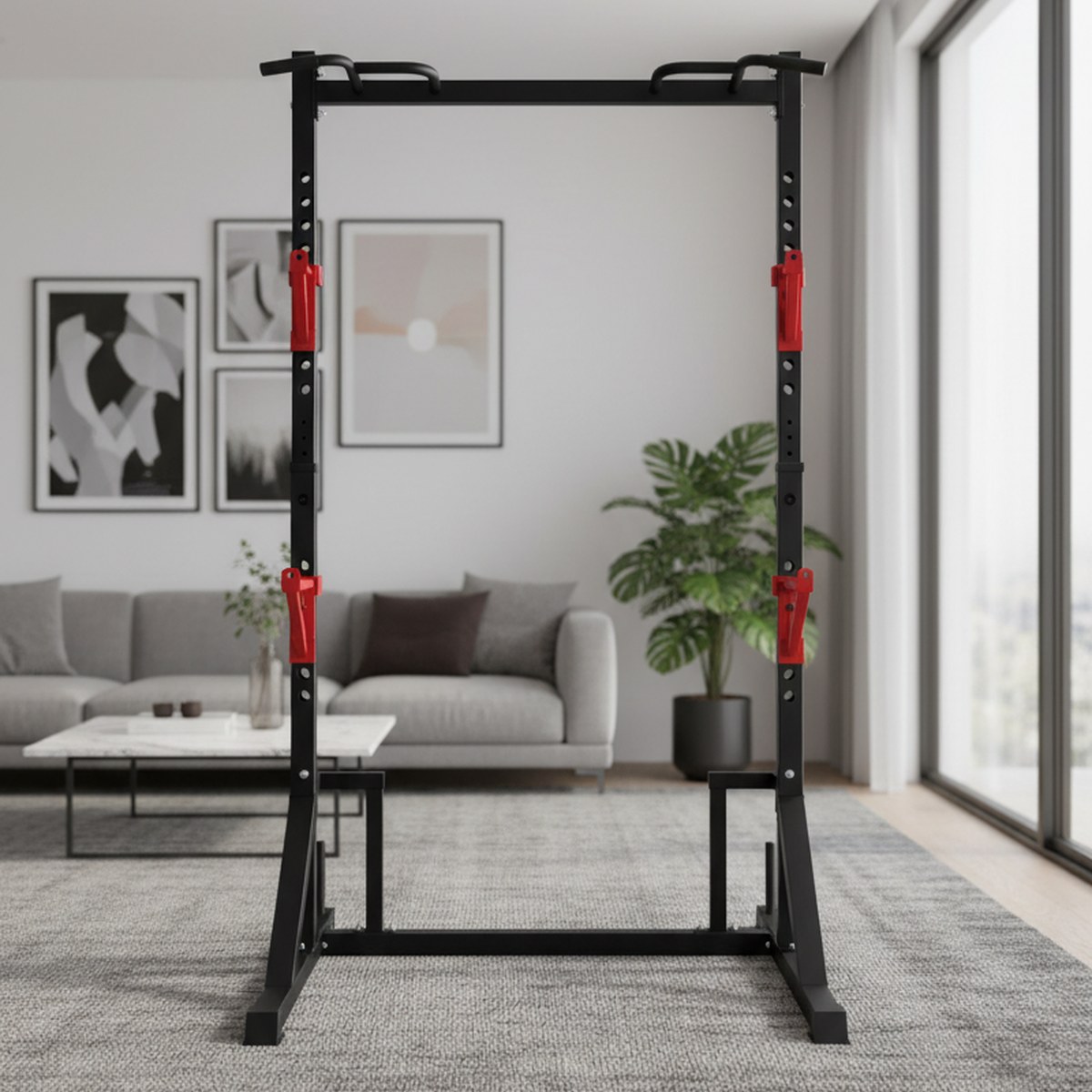 Home Gym Equipments - 調整可能なパワーラック、懸垂バー付きホームジムスクワットスタンド、頑丈なフィットネス機器