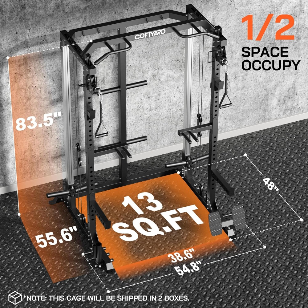 Home Gym Pulley System - 多機能スクワットパワーケージラック、デュアルプーリー＆ケーブルクロスオーバーシステム付き、ホームジムワークアウト用、カスタムメイド