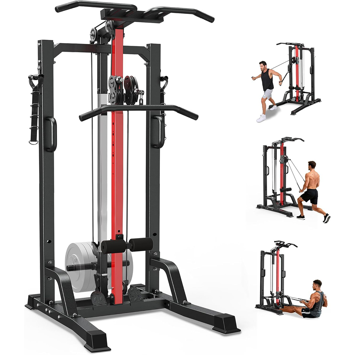 Home Gym Pulley System - Poobooホームジムマシン - ハイ/ロープーリーシステム（ラットプルダウン、ローイング＆バックワークアウト用）、レッグサポート付き | ホームジム用オールインワン筋力トレーニング機器