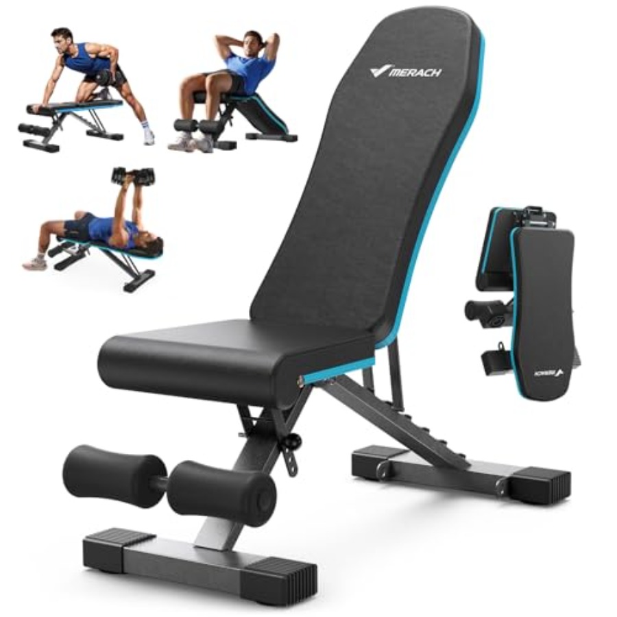Home Gym Leg Press - 折りたたみ式ウェイトベンチ（家庭用ジム向け）、990ポンド耐荷重、角度調整可能なインクラインベンチプレス、ブラックスチール製、72段階のトレーニング角度調整可能