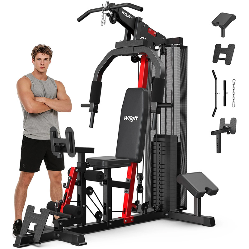 Home Gym Full Setup - Poobooホームジムトレーニング機器、148ポンドのウェイトスタック、ラットプルダウン、チェストプレス、レッグエクステンション、筋力トレーニング用の全身トレーニングマシン、多機能フィットネス機器