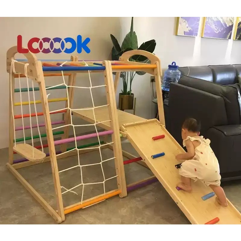 多機能木製幼児用クライマーセット 室内滑り台ブランココンボ  - Home Gym For Toddlers のレビューと価格
