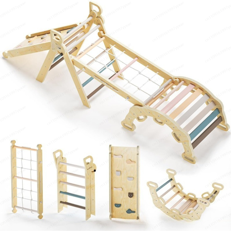 室内用無垢材製子供用クライミングフレーム、折りたたみ式スライ - Home Gym For Toddlers のレビューと価格