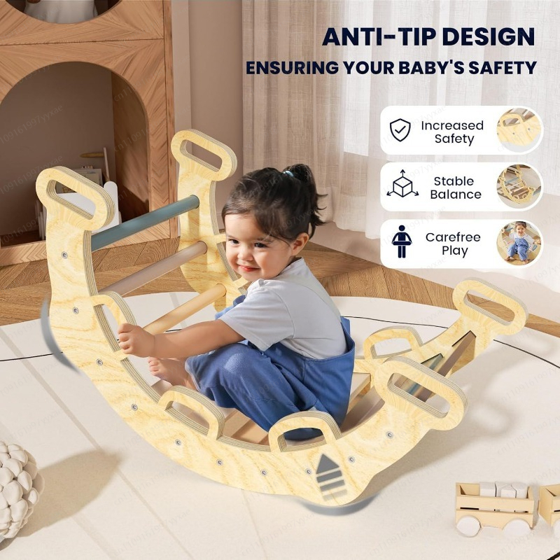 室内用無垢材製子供用クライミングフレーム、折りたたみ式スライ - Home Gym For Toddlers のレビューと価格