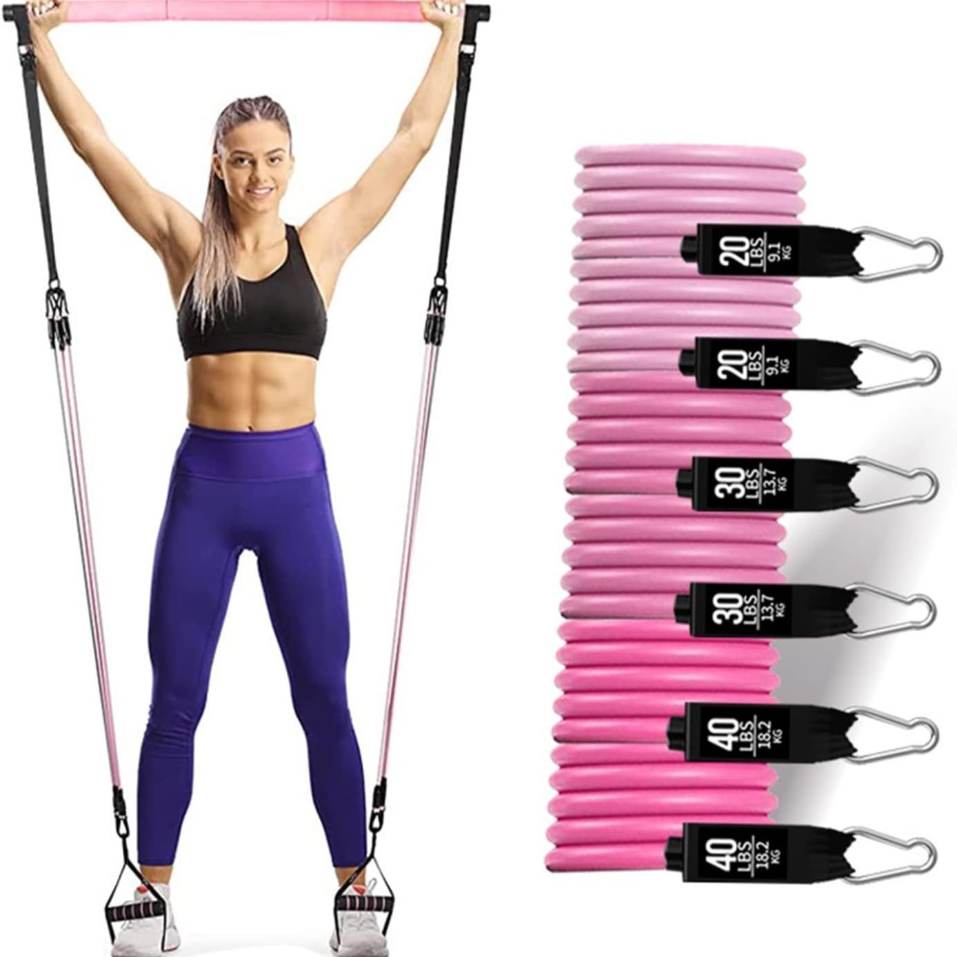180ポンドの抵抗バンドと調節可能なピラティスバー付き、持ち - Home Gym Full Setup のレビューと価格