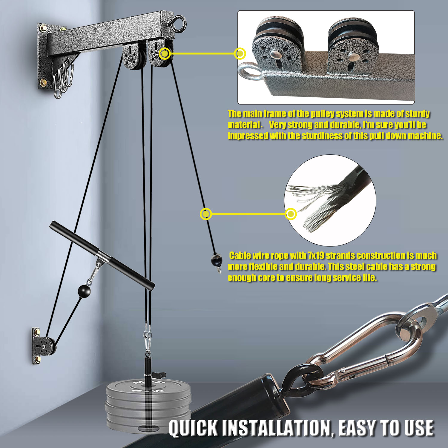 壁に取り付けられたフィットネスプーリーシステム、ウェイトケー - Home Gym Pulley System のレビューと価格