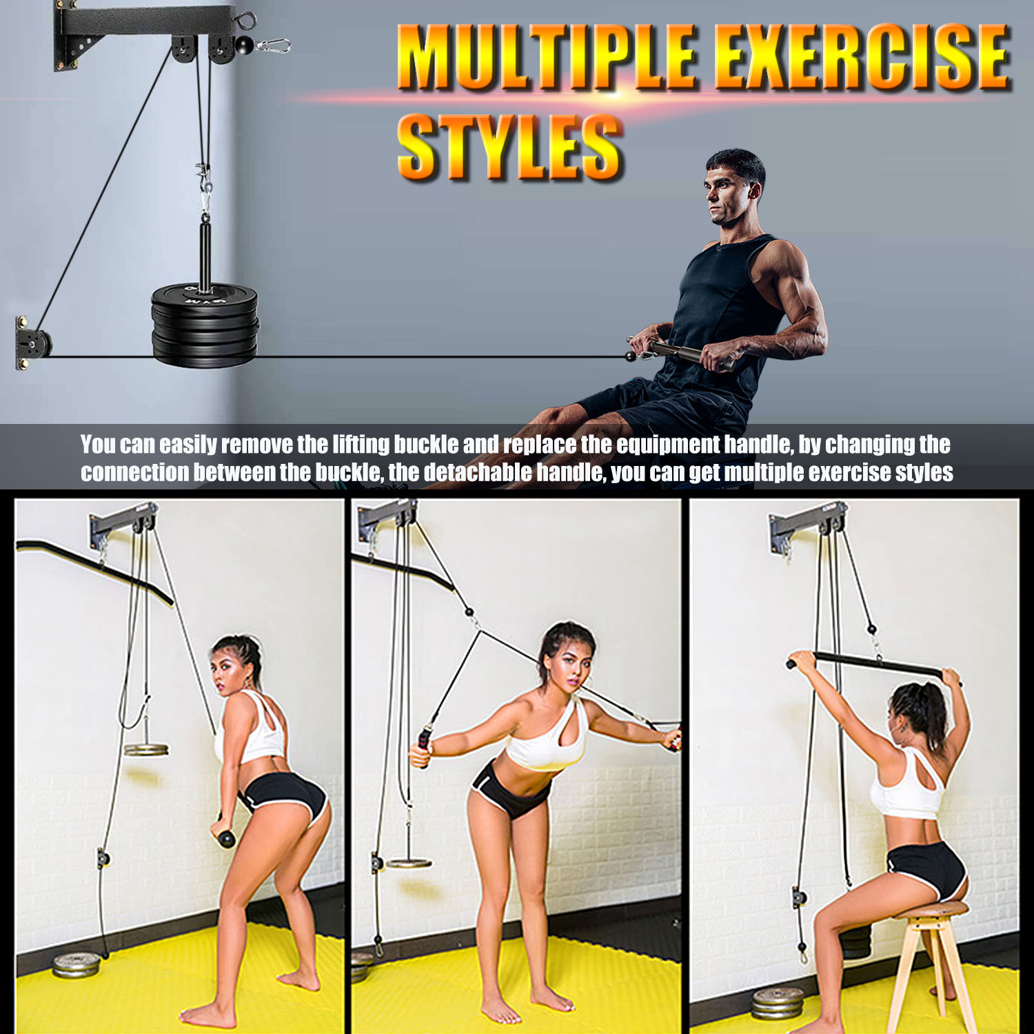 壁に取り付けられたフィットネスプーリーシステム、ウェイトケー - Home Gym Pulley System のレビューと価格