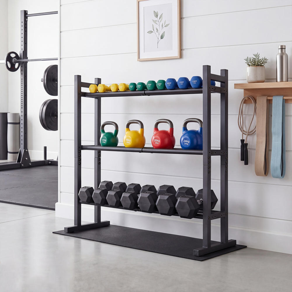 頑丈な3段ダンベルラック、粉体塗装スチール製ウェイト収納スタ - Home Gym Equipments のレビューと価格