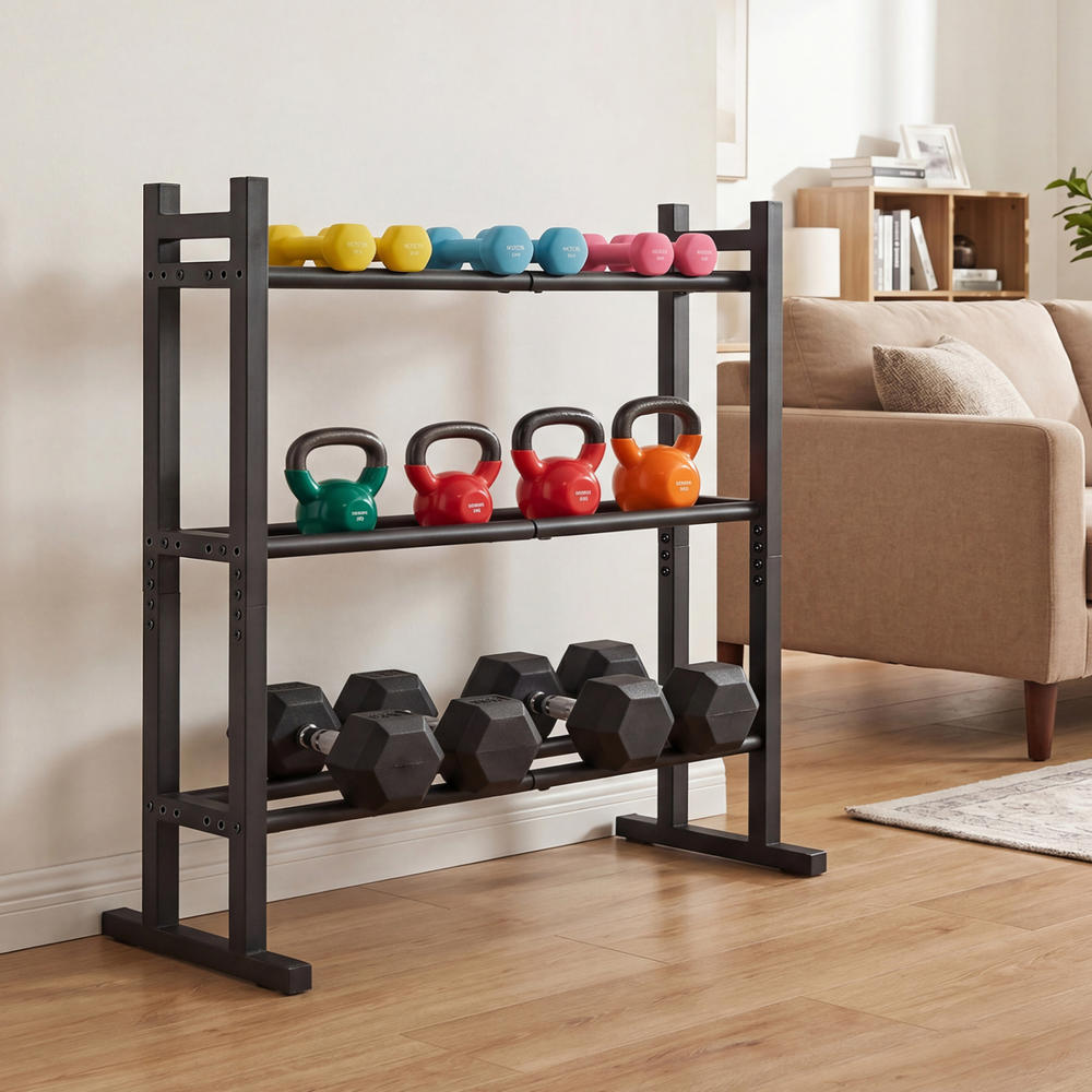 頑丈な3段ダンベルラック、粉体塗装スチール製ウェイト収納スタ - Home Gym Equipments のレビューと価格