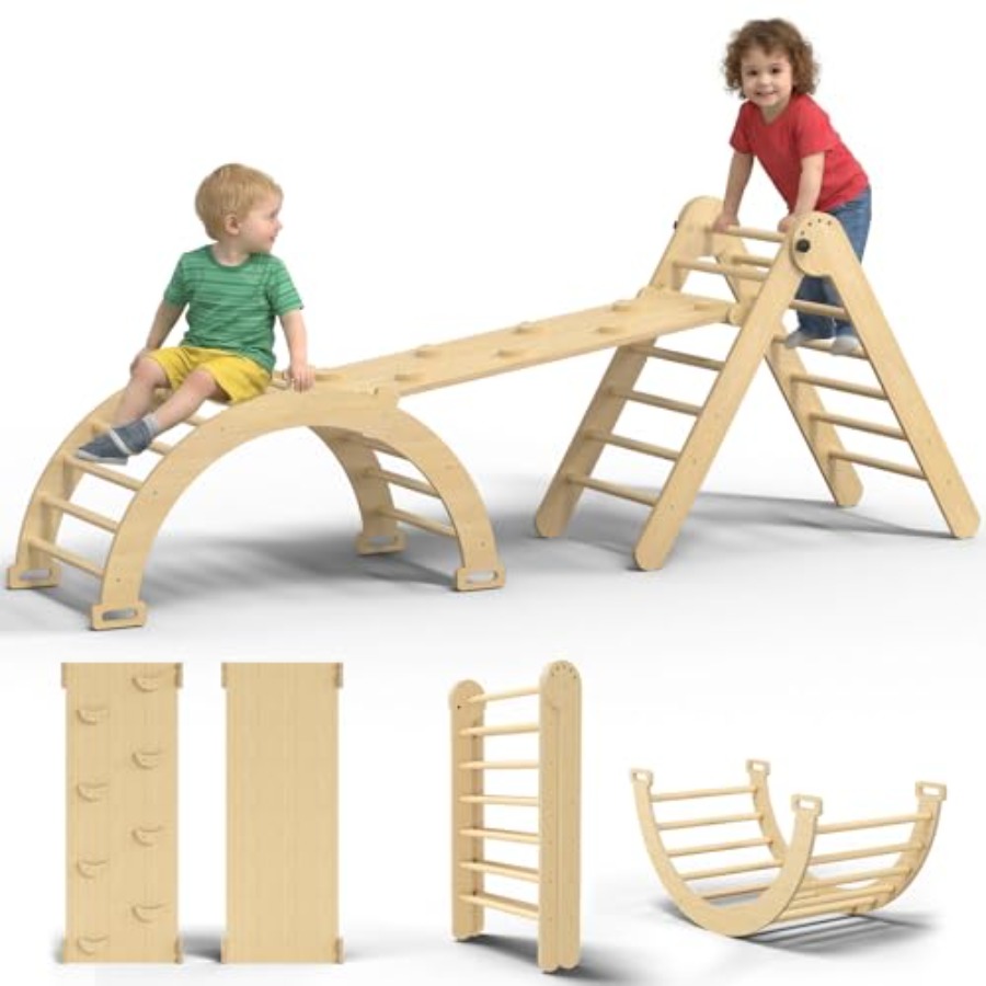 室内用幼児クライミング遊具セット：天然木製ピクレル三角形（ア - Home Gym For Toddlers のレビューと価格