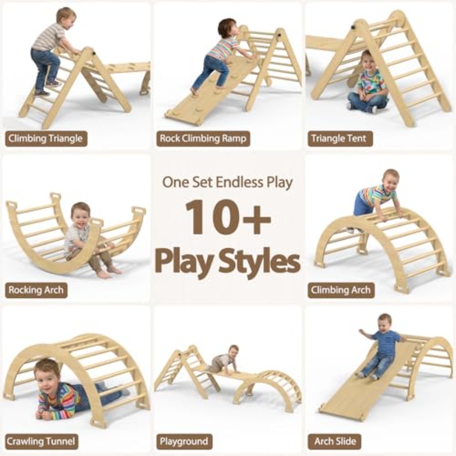 室内用幼児クライミング遊具セット：天然木製ピクレル三角形（ア - Home Gym For Toddlers のレビューと価格