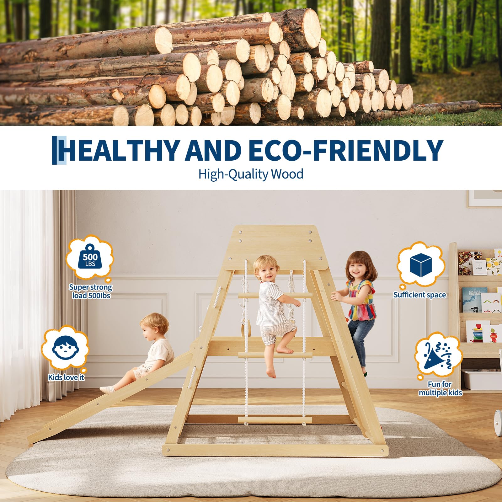 子供用6-in-1木製室内ジャングルジム、モンキーバー付きス - Home Gym For Toddlers のレビューと価格