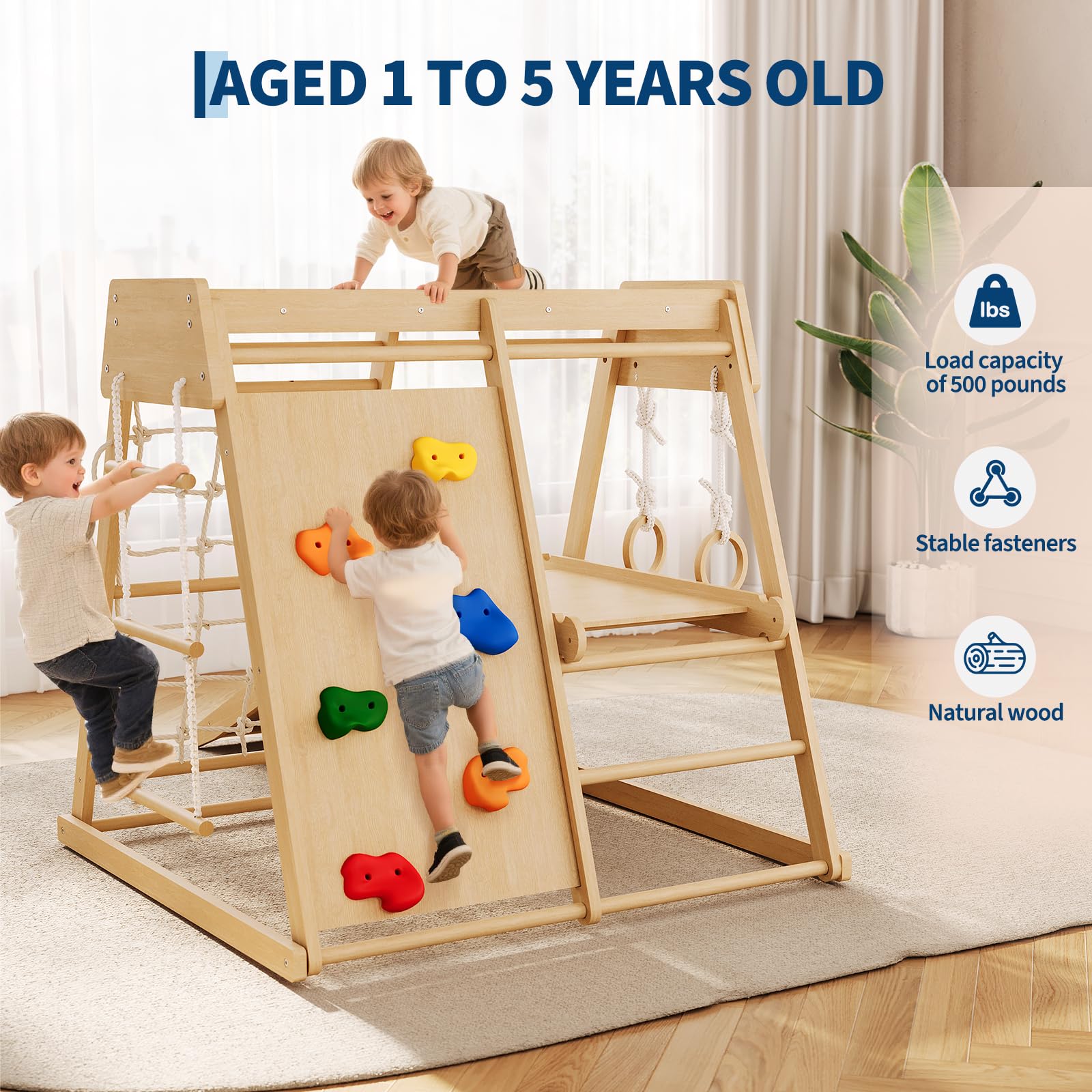 子供用6-in-1木製室内ジャングルジム、モンキーバー付きス - Home Gym For Toddlers のレビューと価格