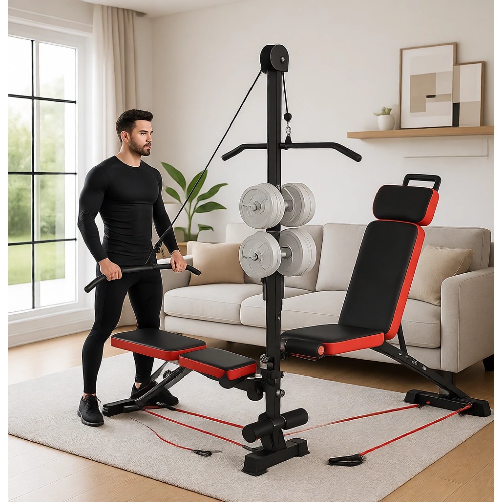 多機能ウェイトベンチ（プーリーシステムと調節可能な背もたれ付 - Home Gym Pulley System のレビューと価格
