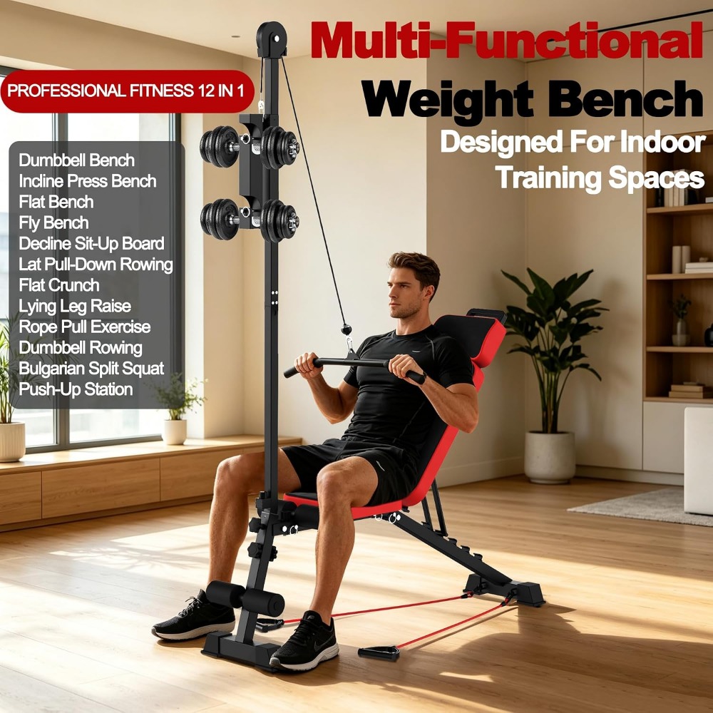 多機能ウェイトベンチ（プーリーシステムと調節可能な背もたれ付 - Home Gym Pulley System のレビューと価格
