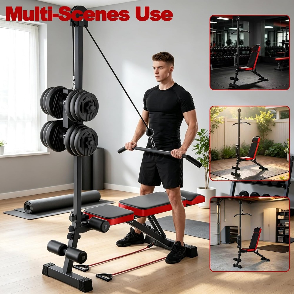多機能ウェイトベンチ（プーリーシステムと調節可能な背もたれ付 - Home Gym Pulley System のレビューと価格