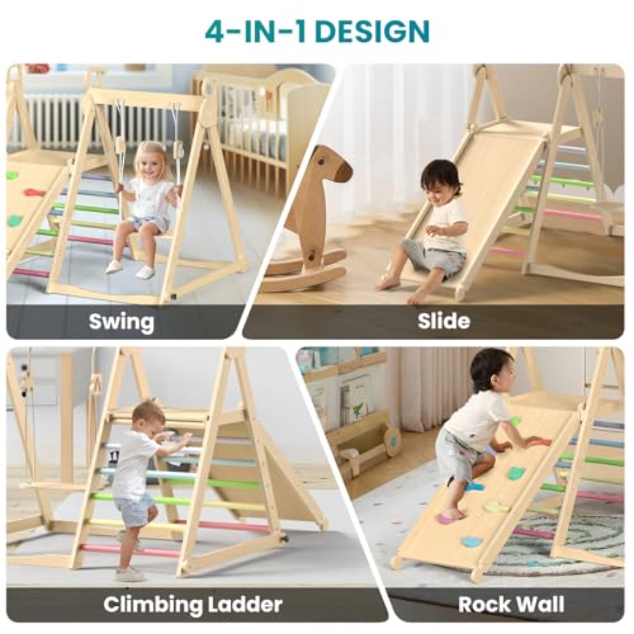 家庭用屋内幼児用ジャングルジム、折りたたみ式木製クライミング - Home Gym For Toddlers のレビューと価格