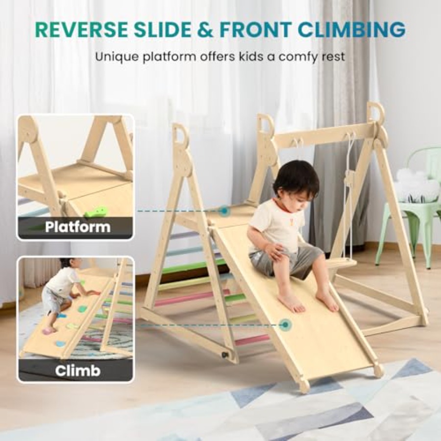 家庭用屋内幼児用ジャングルジム、折りたたみ式木製クライミング - Home Gym For Toddlers のレビューと価格